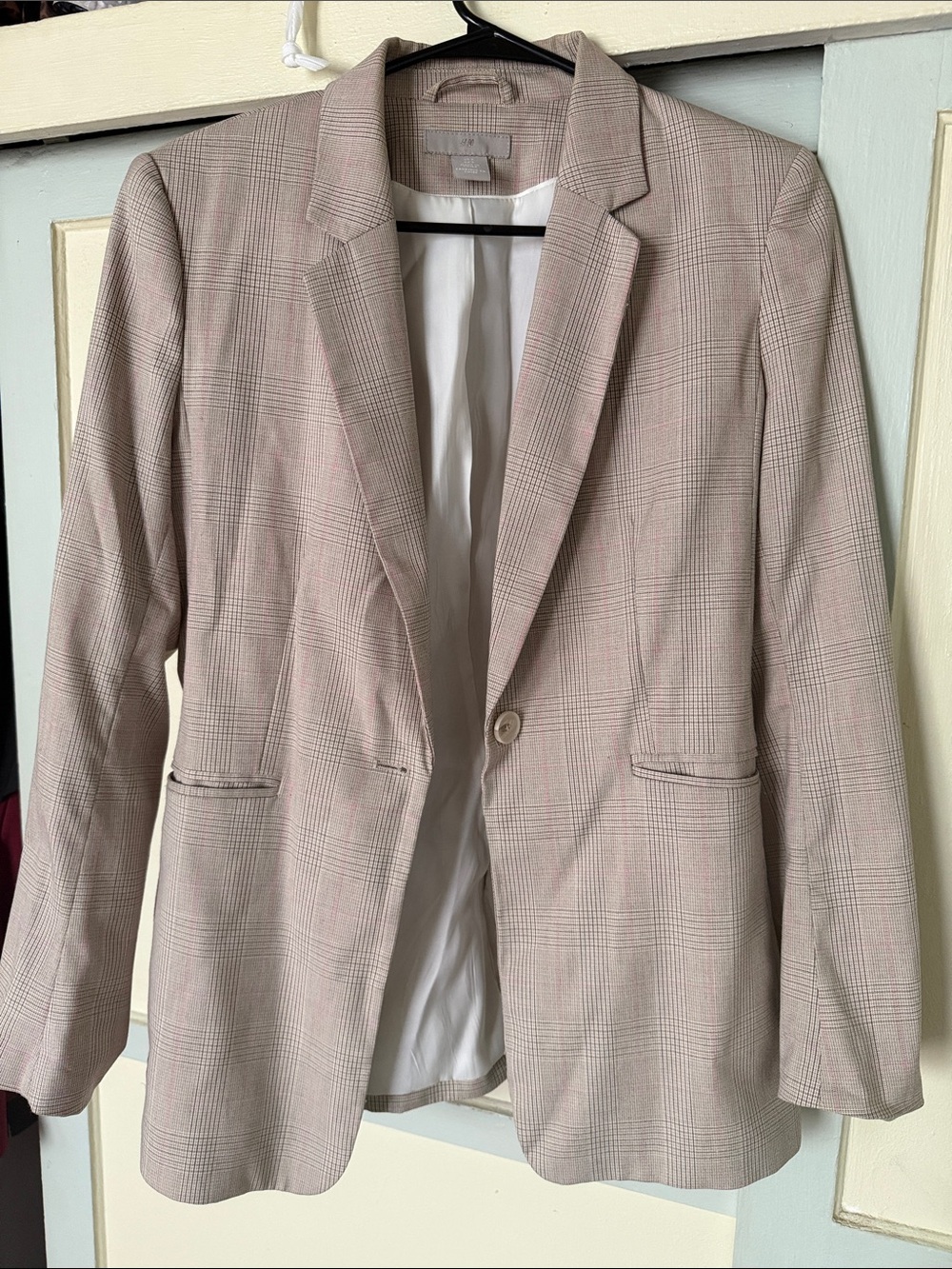 H&M Pink Plaid Single-Button Blazer